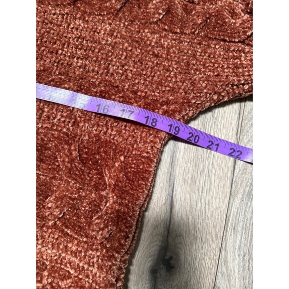 Pink Rose Chenille Sweater L Rust Cable Knit Crew Neck READ Comphy Fall Cozy - Picture 5 of 8